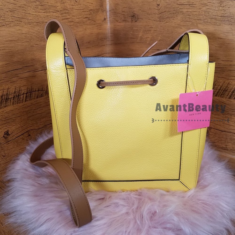NWT Kate Spade Small Bucket Bag Yellow Sesame Multicolor Pebbled Leather - Picture 3 of 3